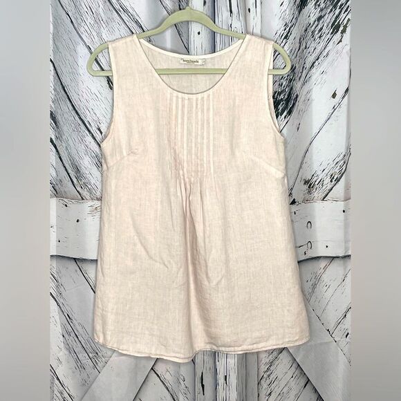 Laura Bianchi Linen Sleeveless Blush Blouse Pleated Front Size L - Picture 1 of 5